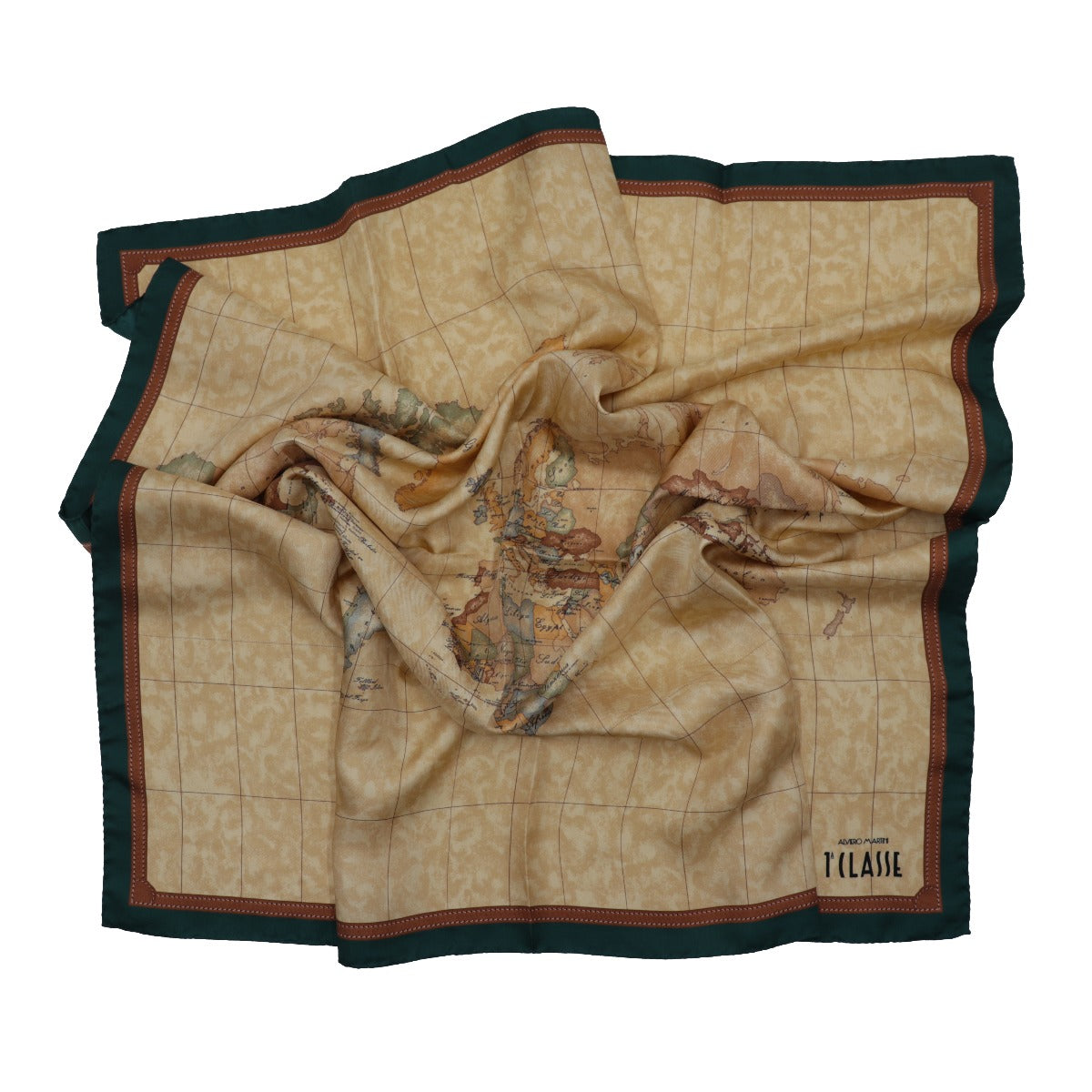 Foulard In Seta Alviero Martini Prima Classe Geoclassic - Colore Greige, Stampa Mappa Iconica