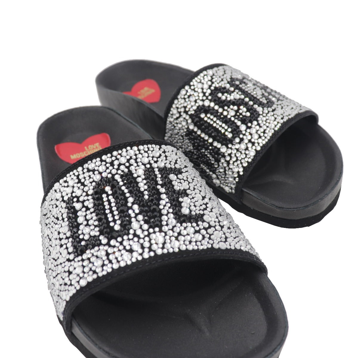 Love Moschino Silver and Glitter Bandeau Slippers