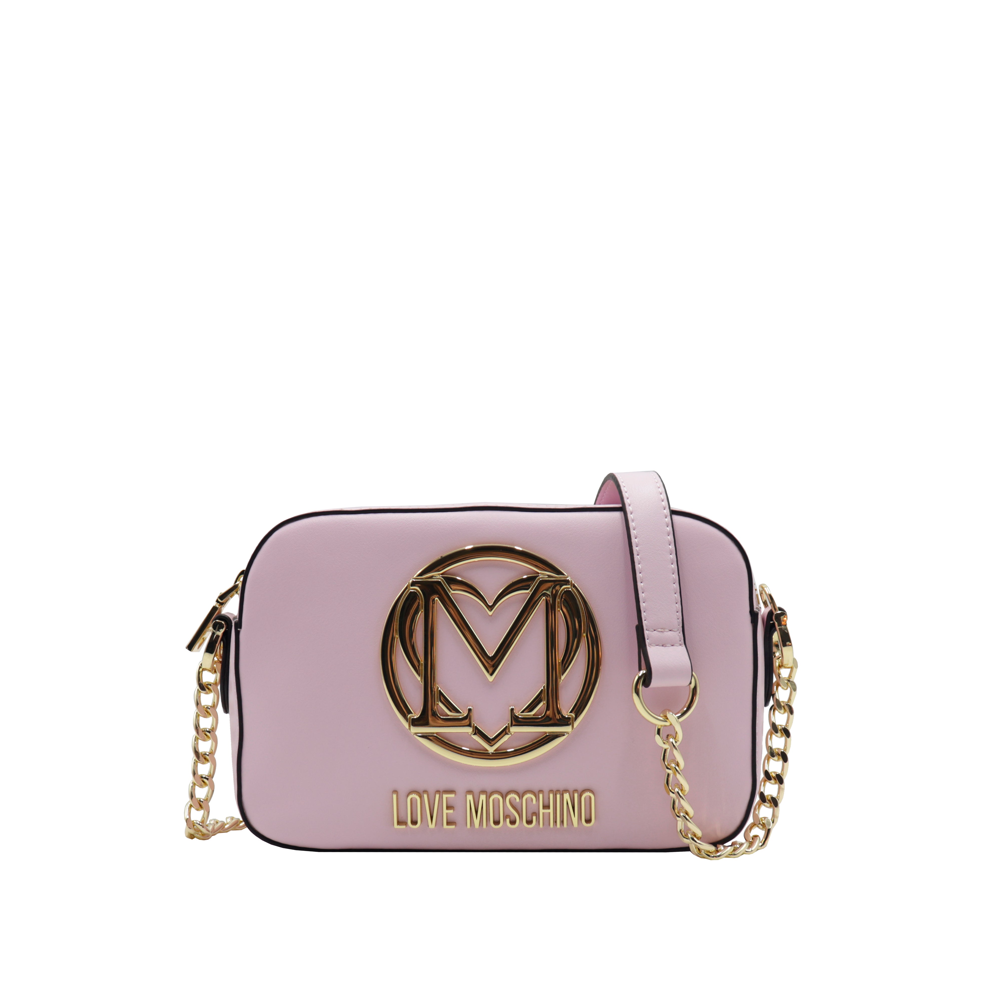 Love Moschino Camera Shoulder Bag with Logo in Powder Rose Gold