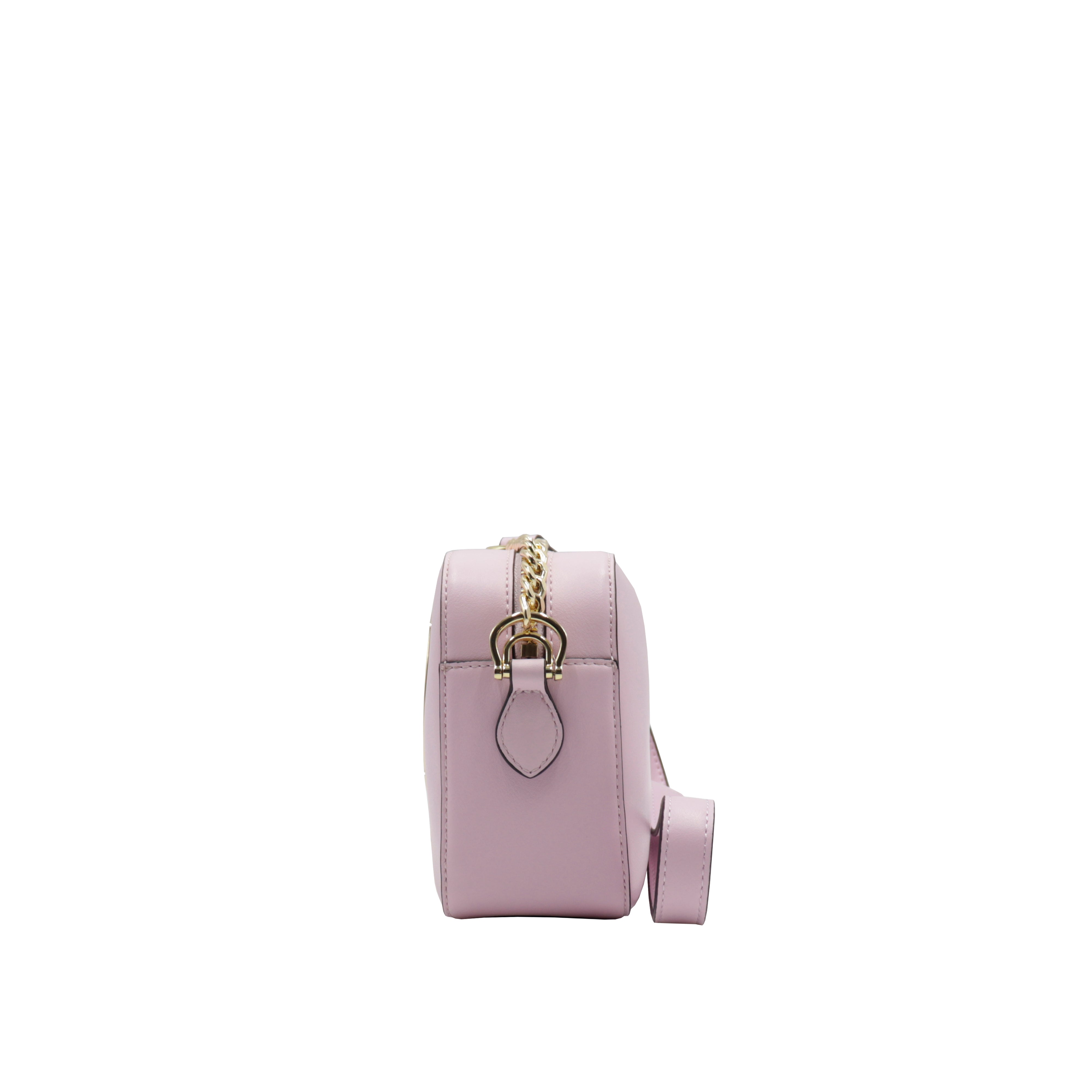 Love Moschino Camera Shoulder Bag with Logo in Powder Rose Gold