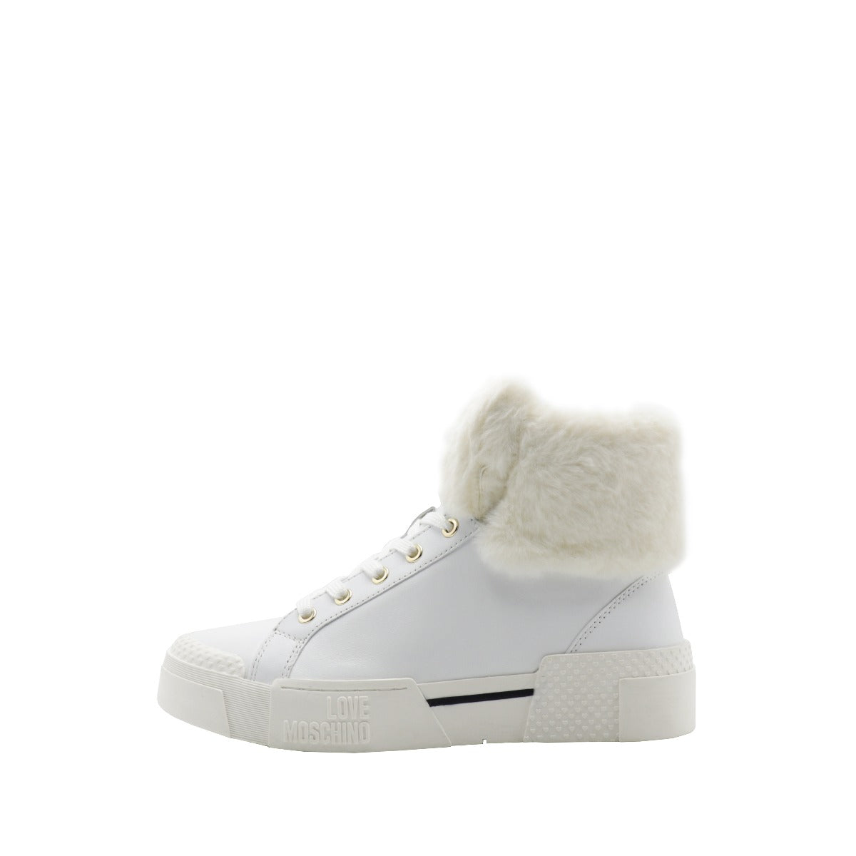 Love Moschino Women's High Sneakers with Fur White Calfskin