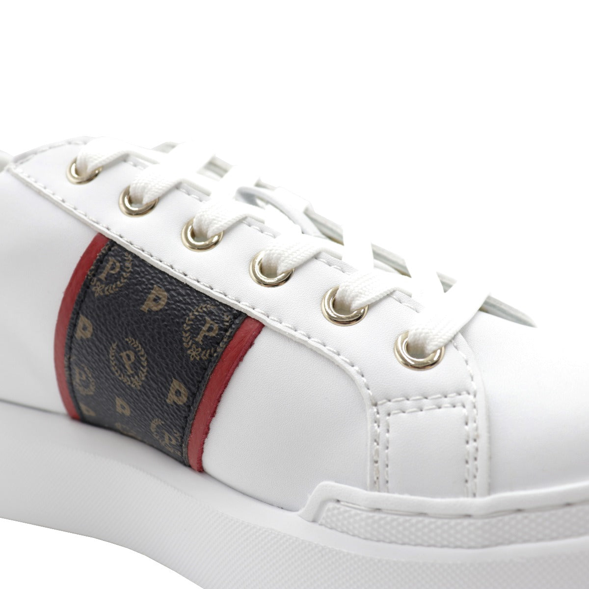 Pollini Women's Heritage White Sneakers with Monogram Ribbon