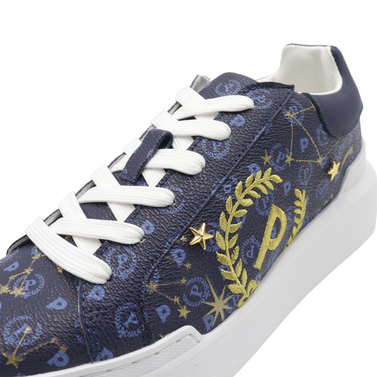Pollini Sneakers Donna con Stampa All Over Blu e Logo Oro