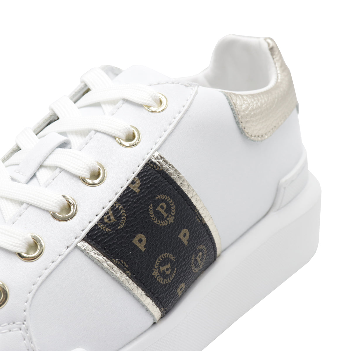 Pollini Sneakers Donna Heritage Bianco con Nastro Monogram Oro